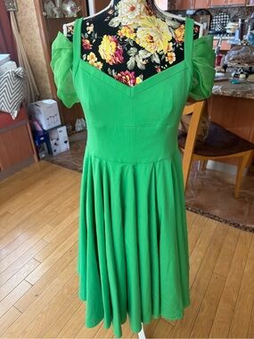 Emilia Wickstead Bright Green Puff-Sleeve Midi Dress